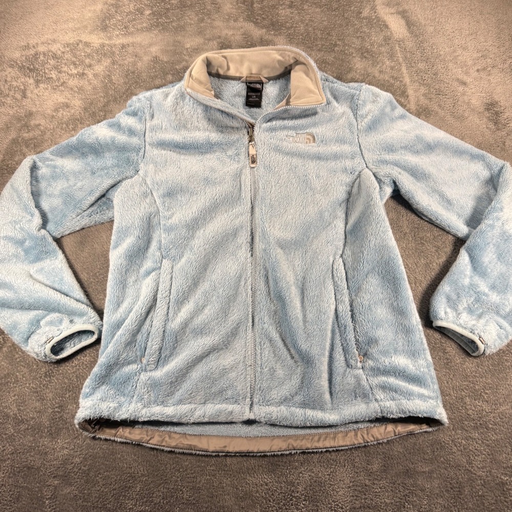 The North Face Osito Full Zip Fleece‎ Jacket Baby Blue Womens Large L Soft Cozy